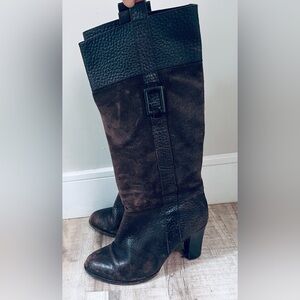 Leather and suede tall shaft heeled boots